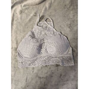 Victoria's Secret Pink size S Gray Lace High Neck Padded Bralette Bra